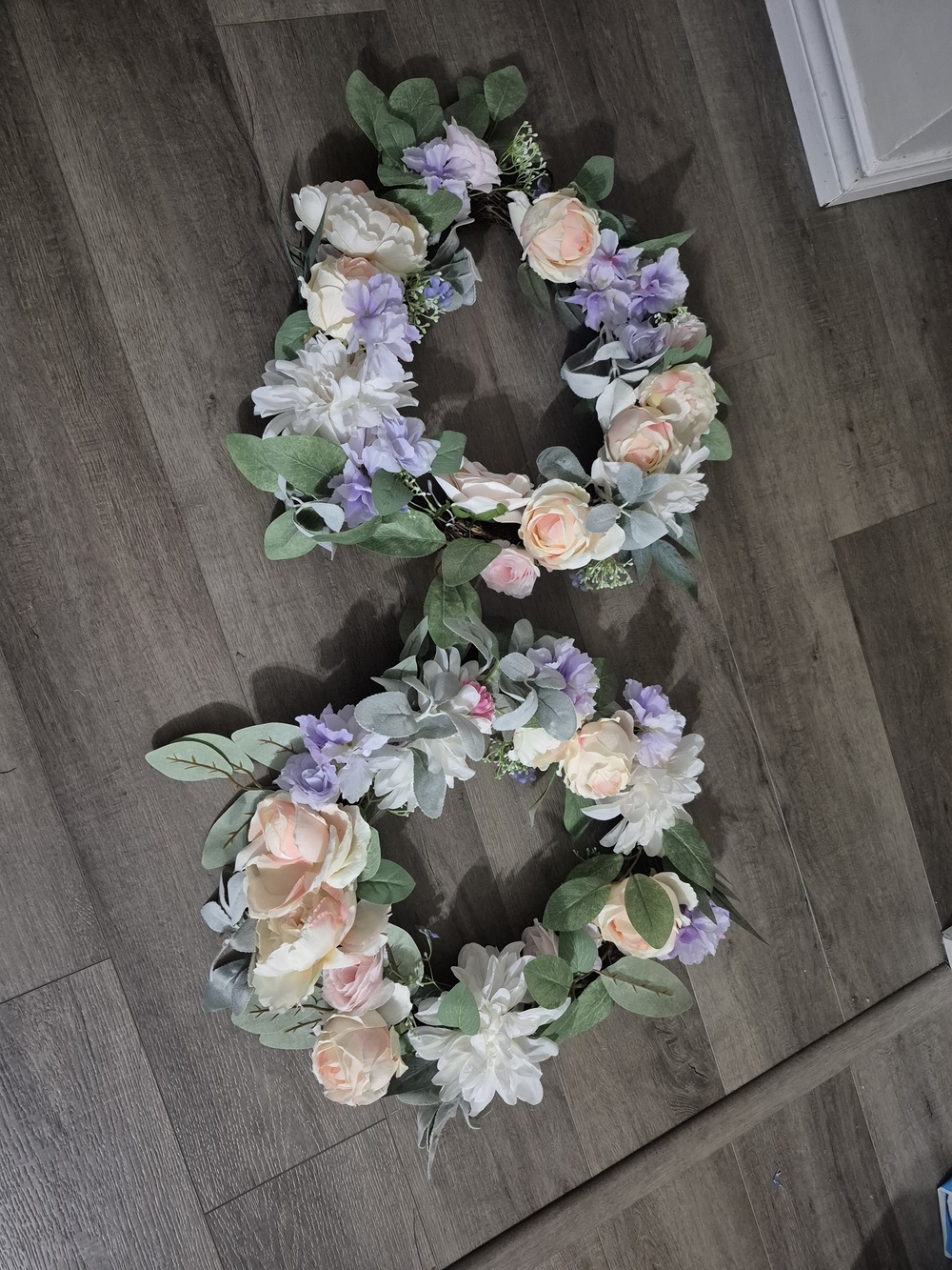 Ashland Peach, Lavender & White Floral Wreath Pair